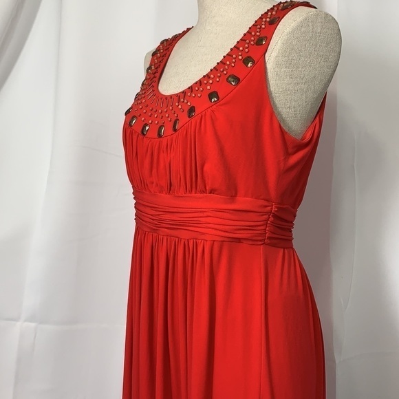 Jones Wear Beaded Ruffle Midi Dress - Red, Size 8 - Picture 6 of 10